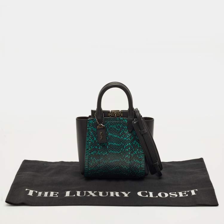 Pre Owned Coach Troupe 16 Black/Green Leather and Snakeskin Tote