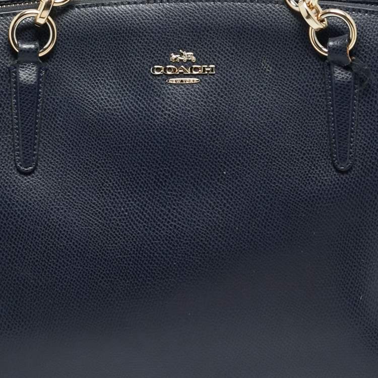 Pre Owned Coach Christie Carryall Large Navy Blue Leather Satchel