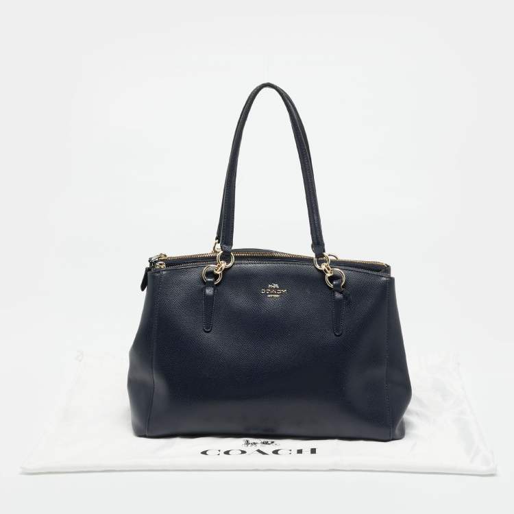 Pre Owned Coach Christie Carryall Large Navy Blue Leather Satchel