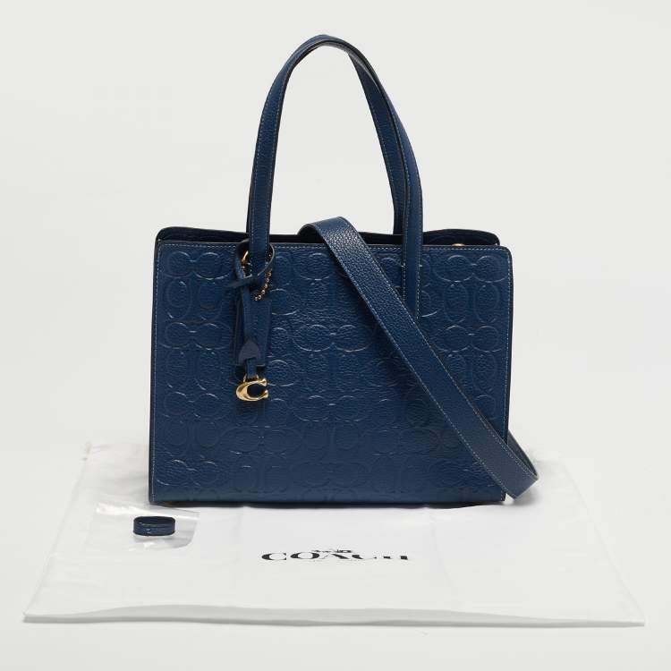 Pre Owned Coach Carter Carryall Blue Signature Leather Tote