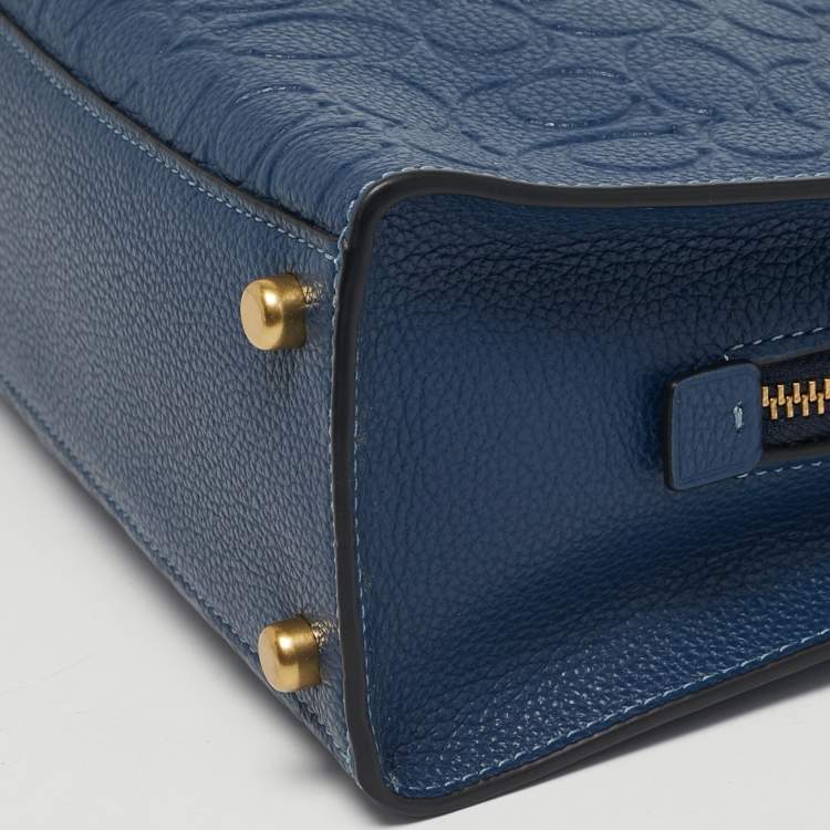 Pre Owned Coach Carter Carryall Blue Signature Leather Tote