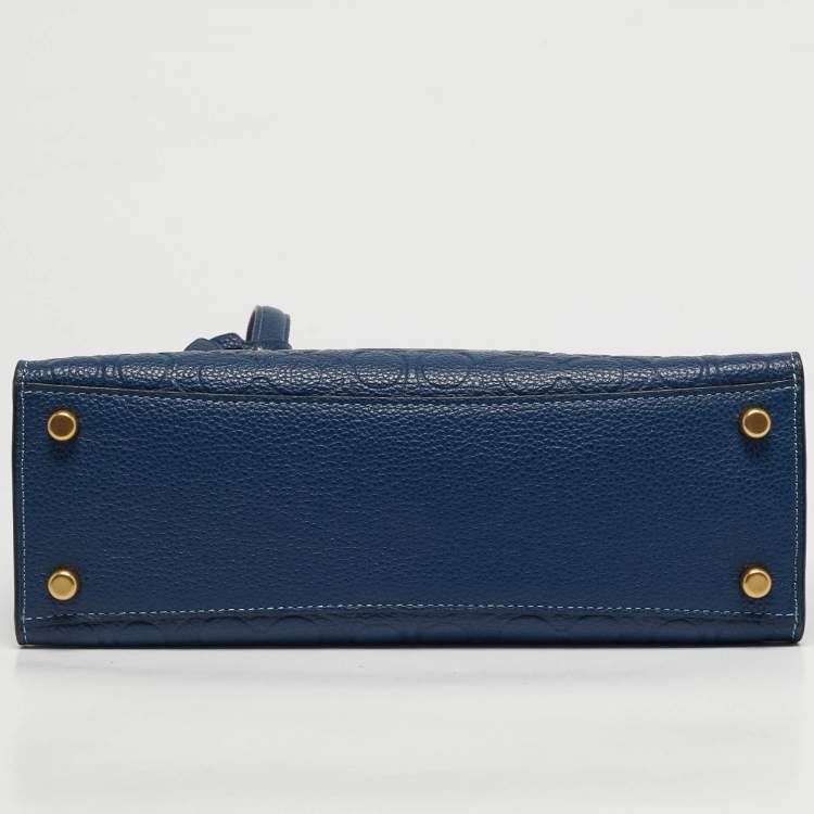 Pre Owned Coach Carter Carryall Blue Signature Leather Tote