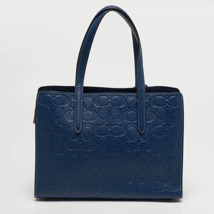 Pre Owned Coach Carter Carryall Blue Signature Leather Tote