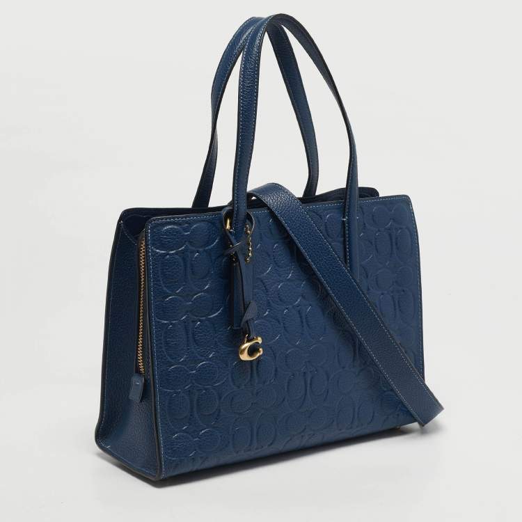 Pre Owned Coach Carter Carryall Blue Signature Leather Tote