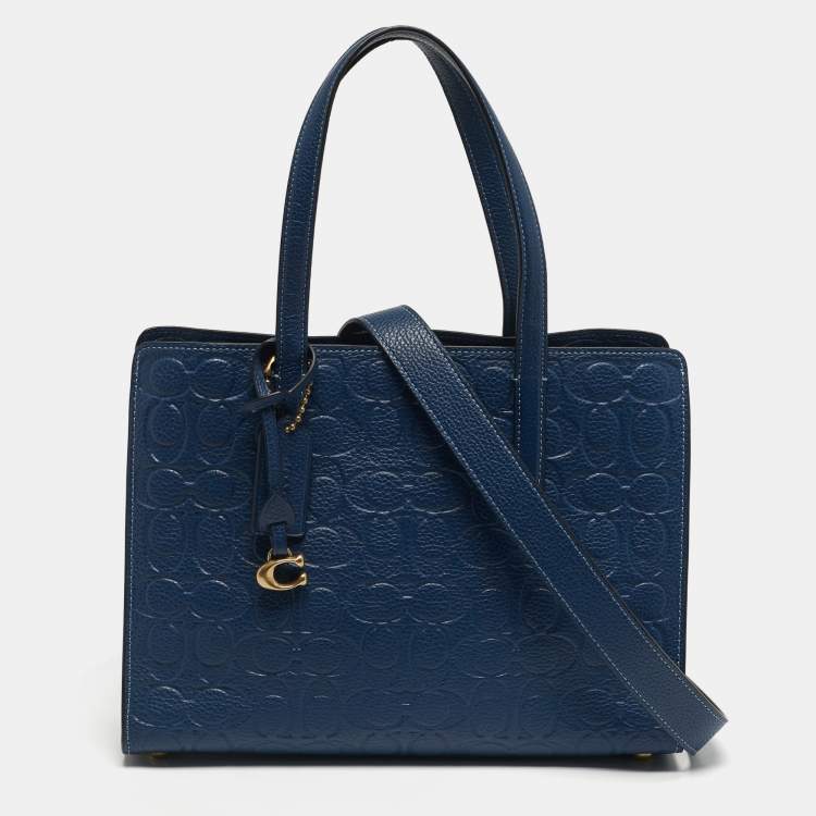 Pre Owned Coach Carter Carryall Blue Signature Leather Tote