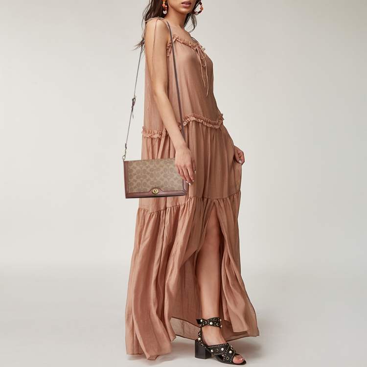 Pre Owned Coach Riley Brown Signature Coated Canvas Crossbody Bag