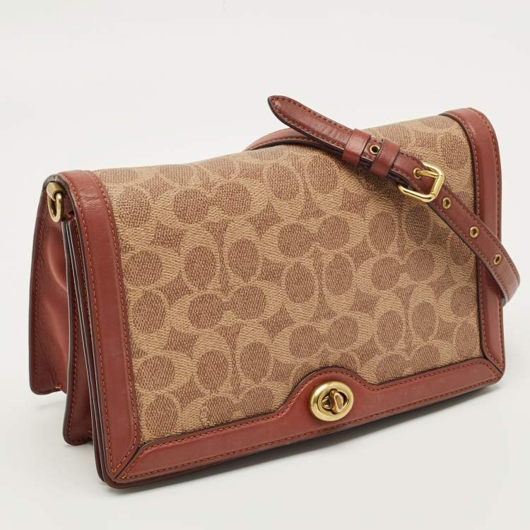 Pre Owned Coach Riley Brown Signature Coated Canvas Crossbody Bag