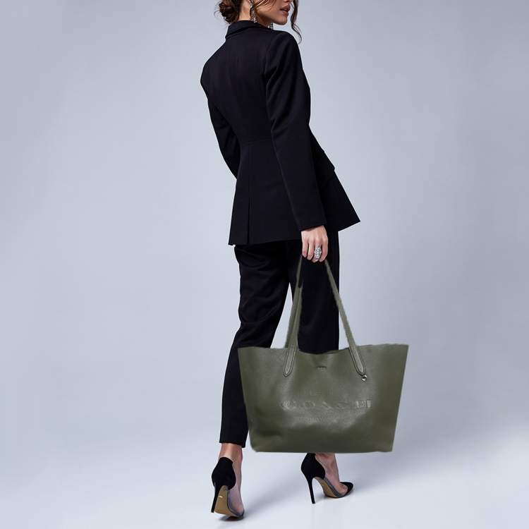 Pre Owned Coach Cameron Army Green Leather Tote