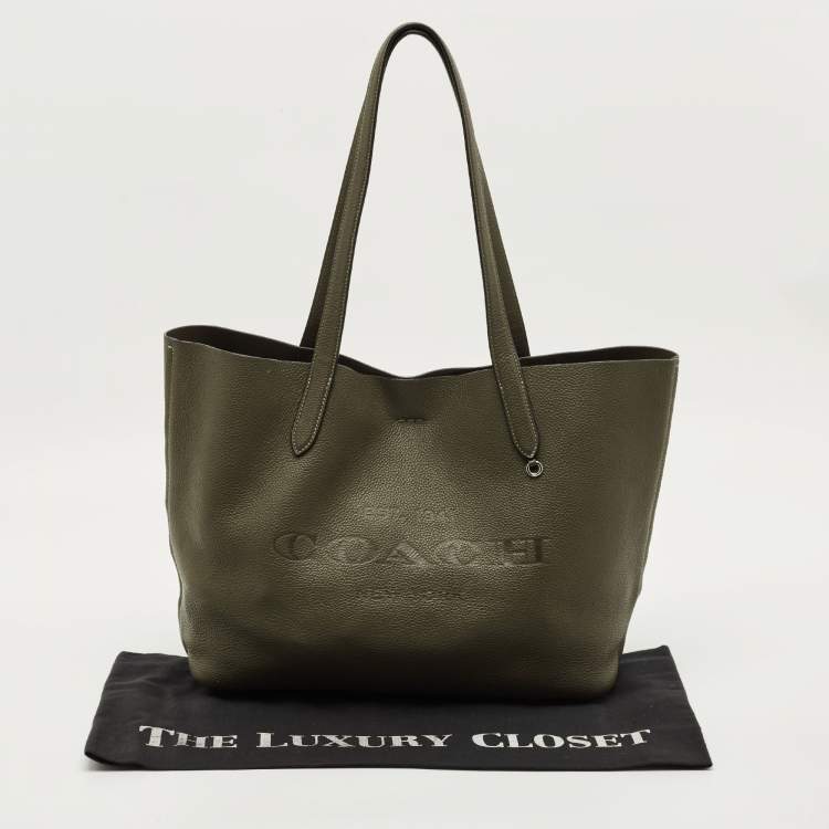 Pre Owned Coach Cameron Army Green Leather Tote
