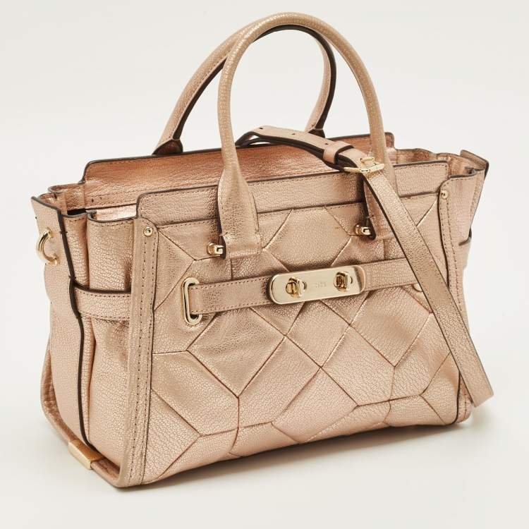 Pre Owned Coach Swagger 27 Rose Gold Quilted Leather Carryall Tote