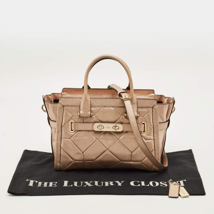 Pre Owned Coach Swagger 27 Rose Gold Quilted Leather Carryall Tote