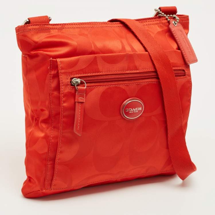 Pre Owned Coach Orange Signature Nylon File Messenger Bag