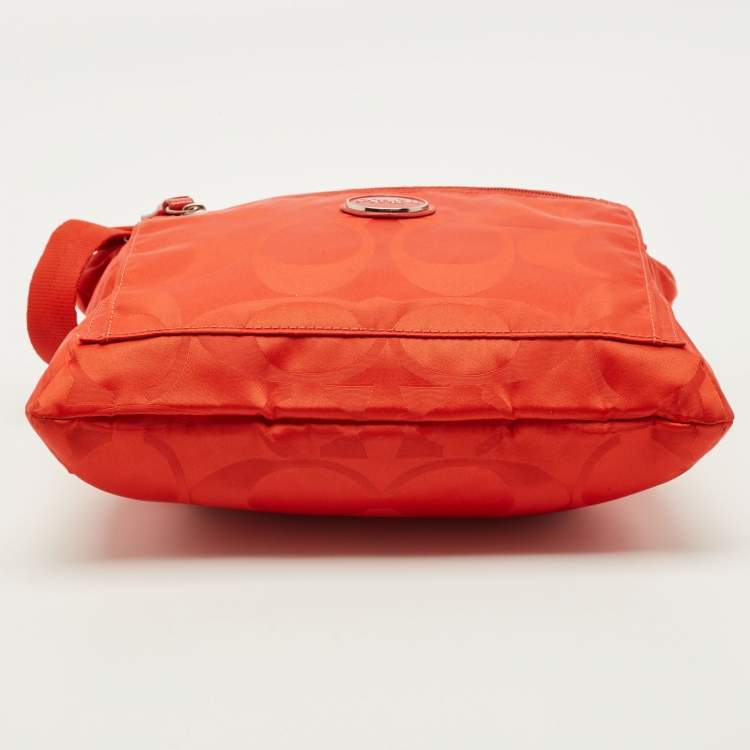 Pre Owned Coach Orange Signature Nylon File Messenger Bag