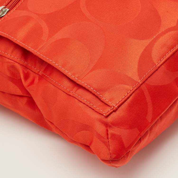 Pre Owned Coach Orange Signature Nylon File Messenger Bag