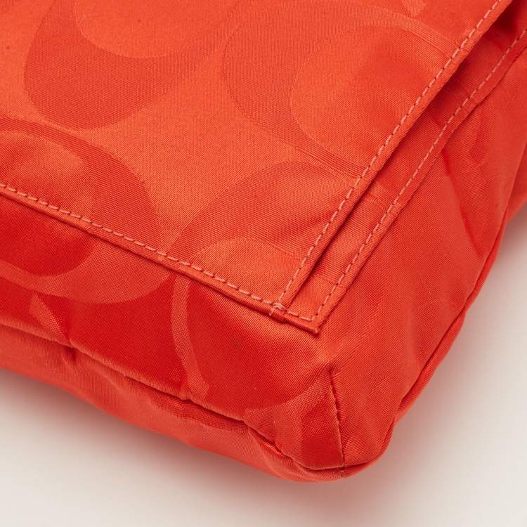 Pre Owned Coach Orange Signature Nylon File Messenger Bag