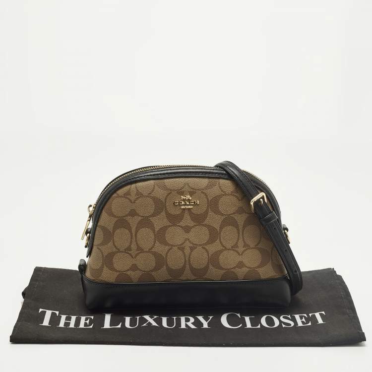 Pre Owned Coach Dome Brown/Black Signature Coated Canvas Crossbody Bag