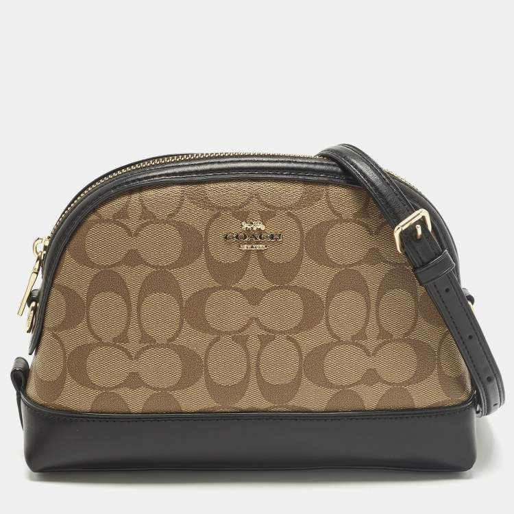 Pre Owned Coach Dome Brown/Black Signature Coated Canvas Crossbody Bag