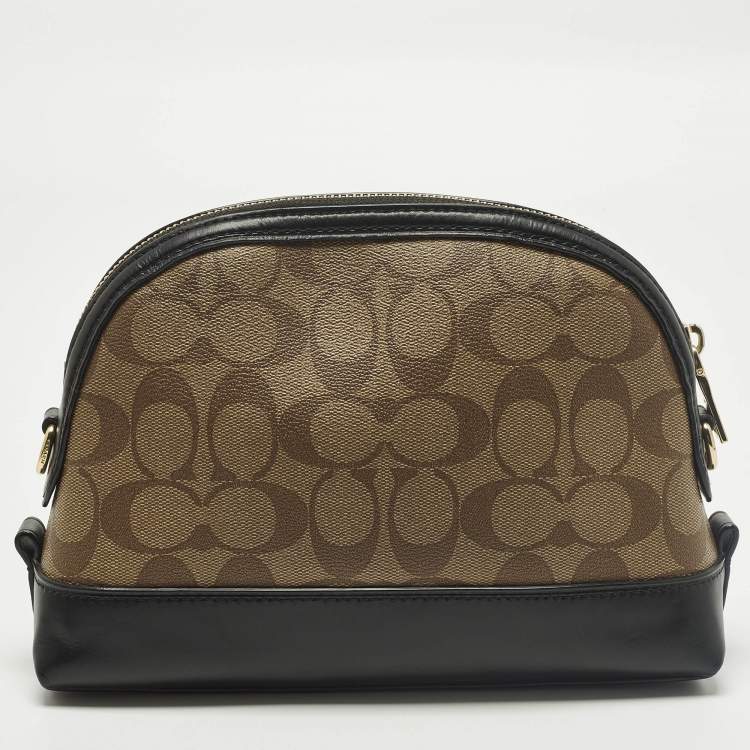 Pre Owned Coach Dome Brown/Black Signature Coated Canvas Crossbody Bag