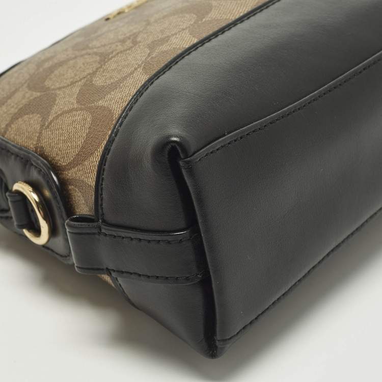 Pre Owned Coach Dome Brown/Black Signature Coated Canvas Crossbody Bag