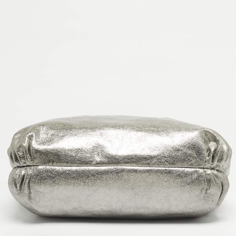 مملوكة مسبقًا Coach Poppy Glam Metallic Grey Leather Tote