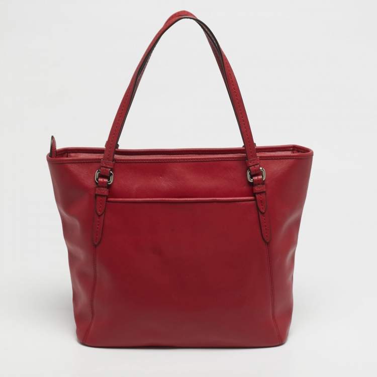 Pre Owned Coach Peyton Red Leather Zip Tote
