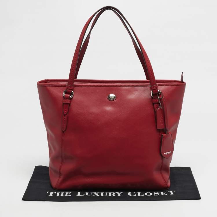 Pre Owned Coach Peyton Red Leather Zip Tote