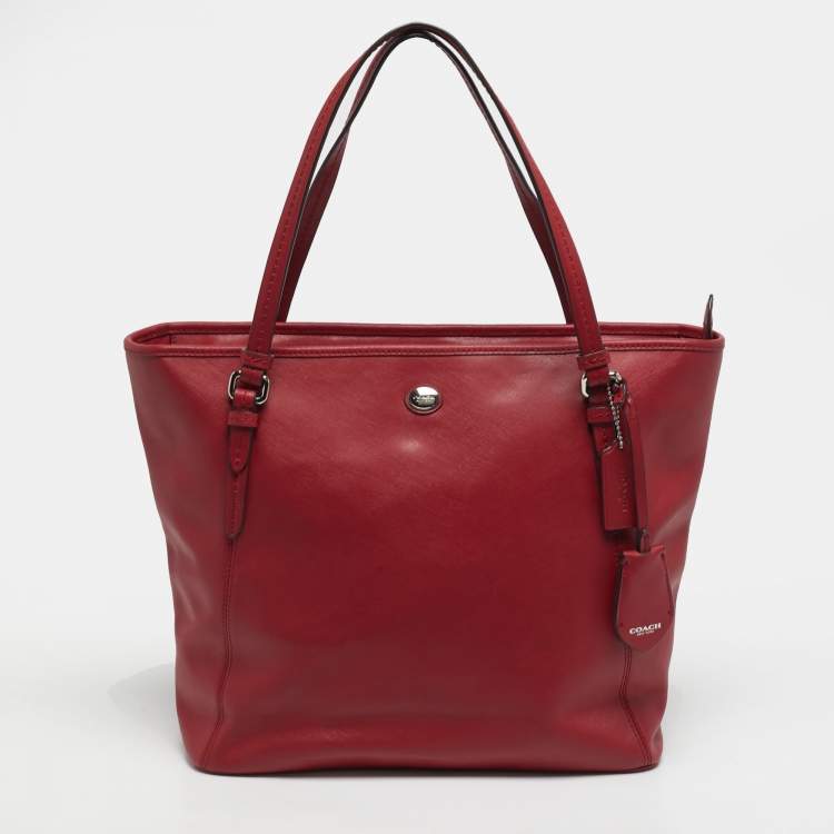 Pre Owned Coach Peyton Red Leather Zip Tote