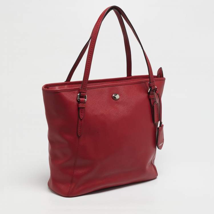 Pre Owned Coach Peyton Red Leather Zip Tote