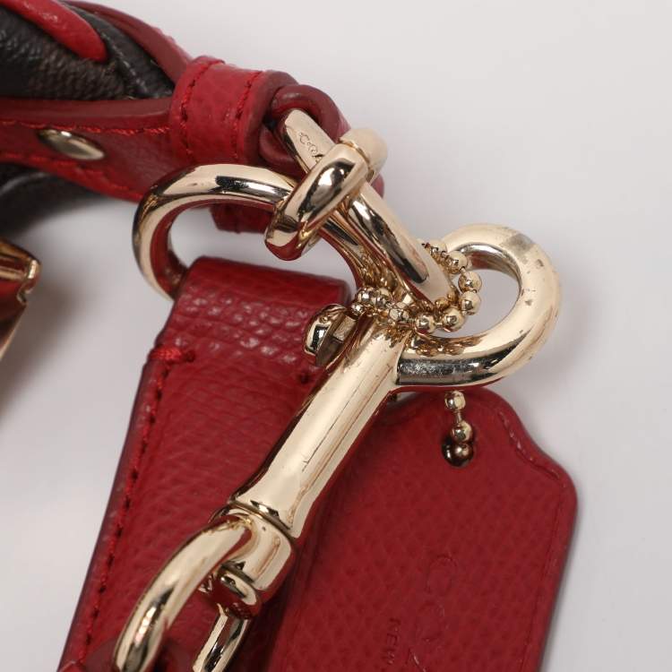 مملوكة مسبقًا Coach Harley Brown/Red Signature Coated Canvas and Leather Hobo