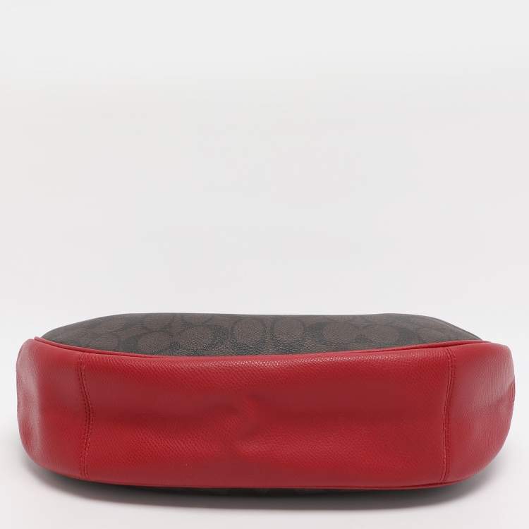 مملوكة مسبقًا Coach Harley Brown/Red Signature Coated Canvas and Leather Hobo