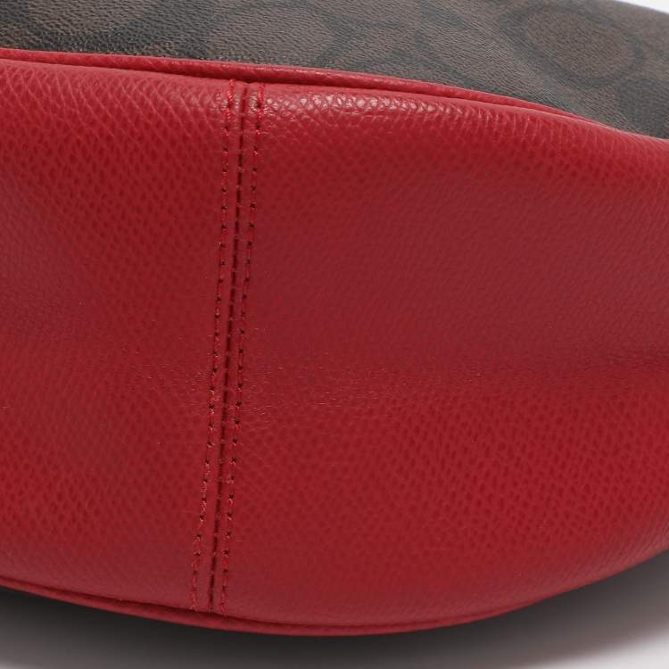 مملوكة مسبقًا Coach Harley Brown/Red Signature Coated Canvas and Leather Hobo