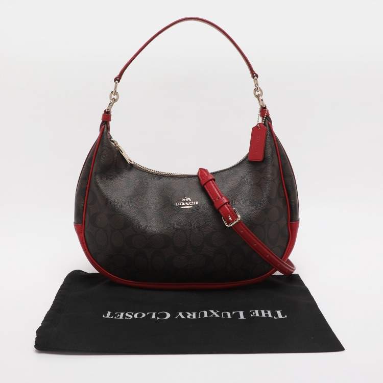 مملوكة مسبقًا Coach Harley Brown/Red Signature Coated Canvas and Leather Hobo