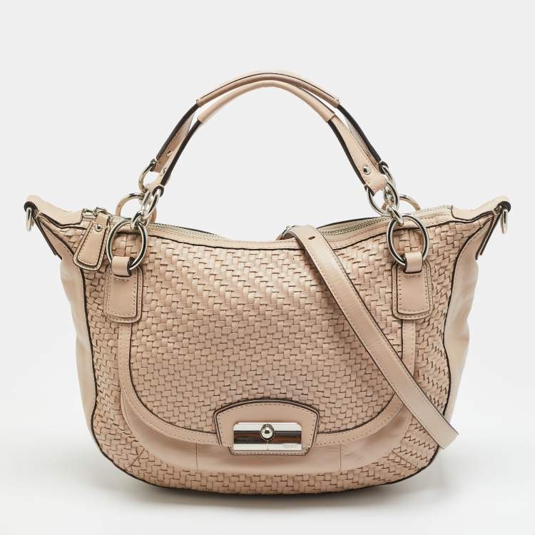 Pre Owned Coach Kristin Blush Pink Woven Leather Satchel