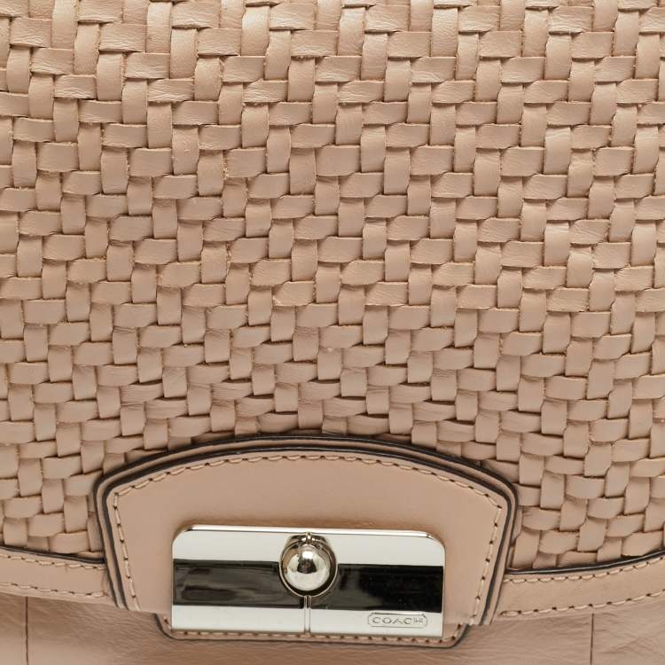 Pre Owned Coach Kristin Blush Pink Woven Leather Satchel
