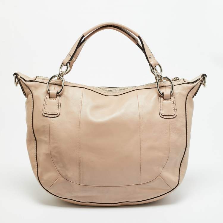 Pre Owned Coach Kristin Blush Pink Woven Leather Satchel