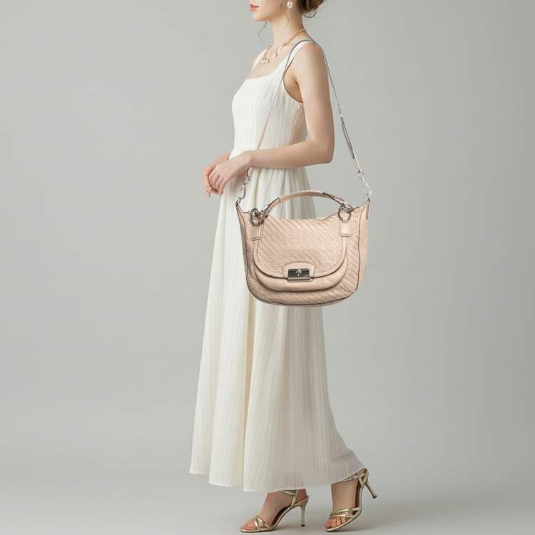 Pre Owned Coach Kristin Blush Pink Woven Leather Satchel