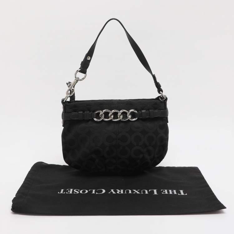 مملوكة مسبقًا Coach Brooke Black Op Art Jacquard and Leather Hobo