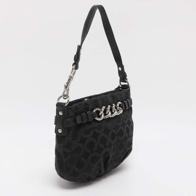 مملوكة مسبقًا Coach Brooke Black Op Art Jacquard and Leather Hobo