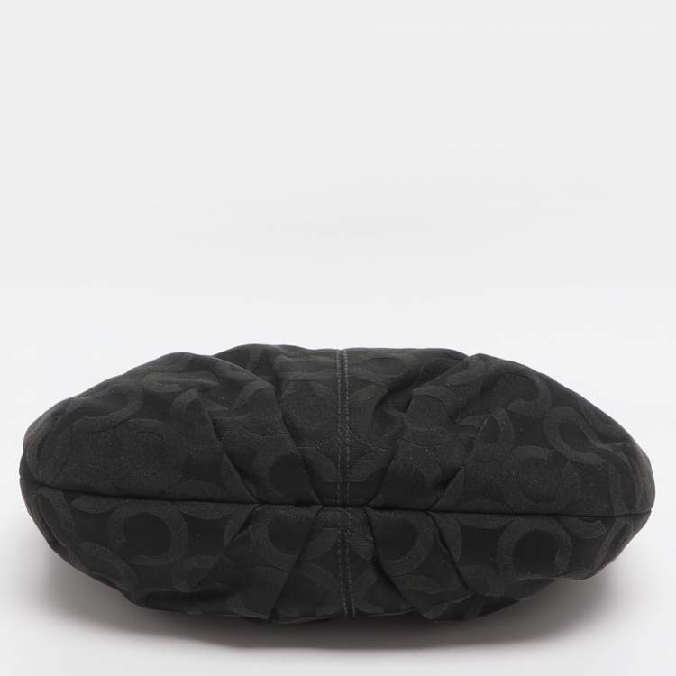 مملوكة مسبقًا Coach Brooke Black Op Art Jacquard and Leather Hobo