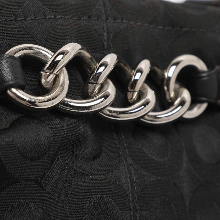 مملوكة مسبقًا Coach Brooke Black Op Art Jacquard and Leather Hobo