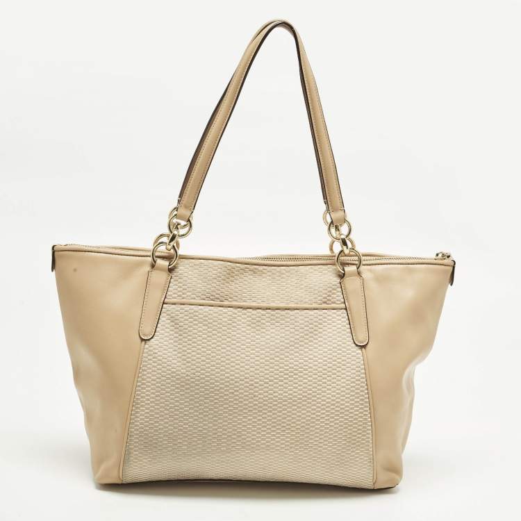 Pre Owned Coach Ava Beige Canvas and Leather Tote