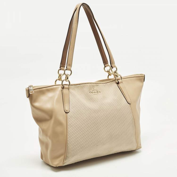 Pre Owned Coach Ava Beige Canvas and Leather Tote