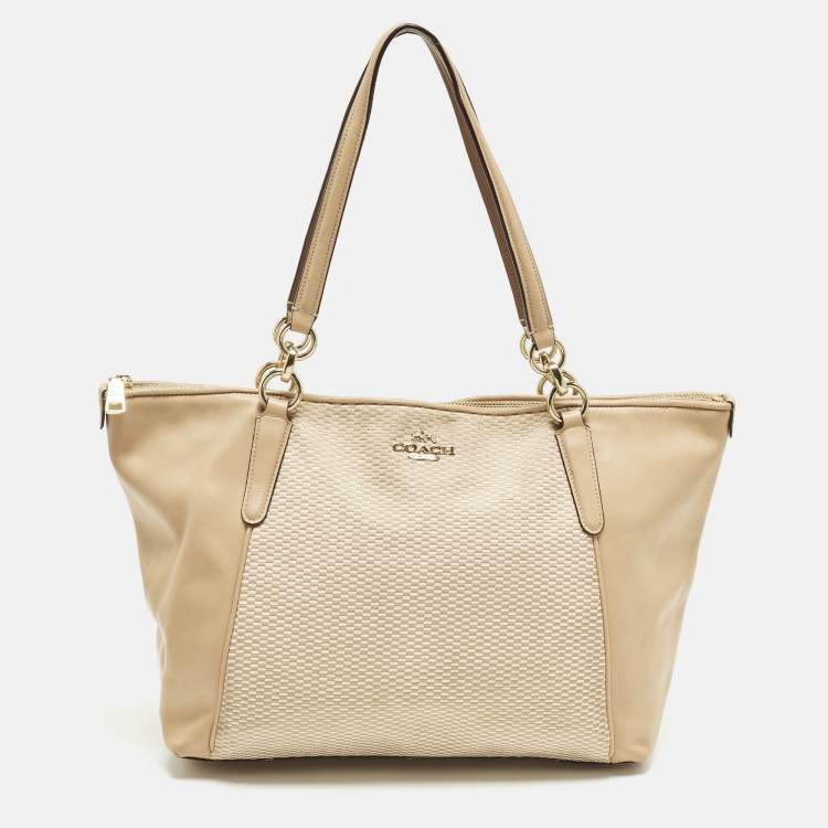 Pre Owned Coach Ava Beige Canvas and Leather Tote