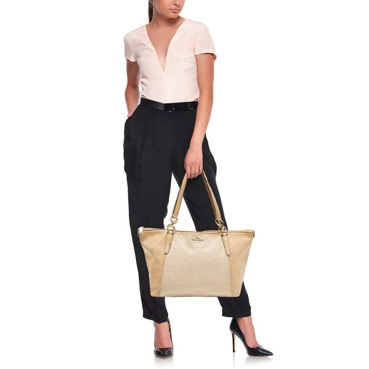 Pre Owned Coach Ava Beige Canvas and Leather Tote