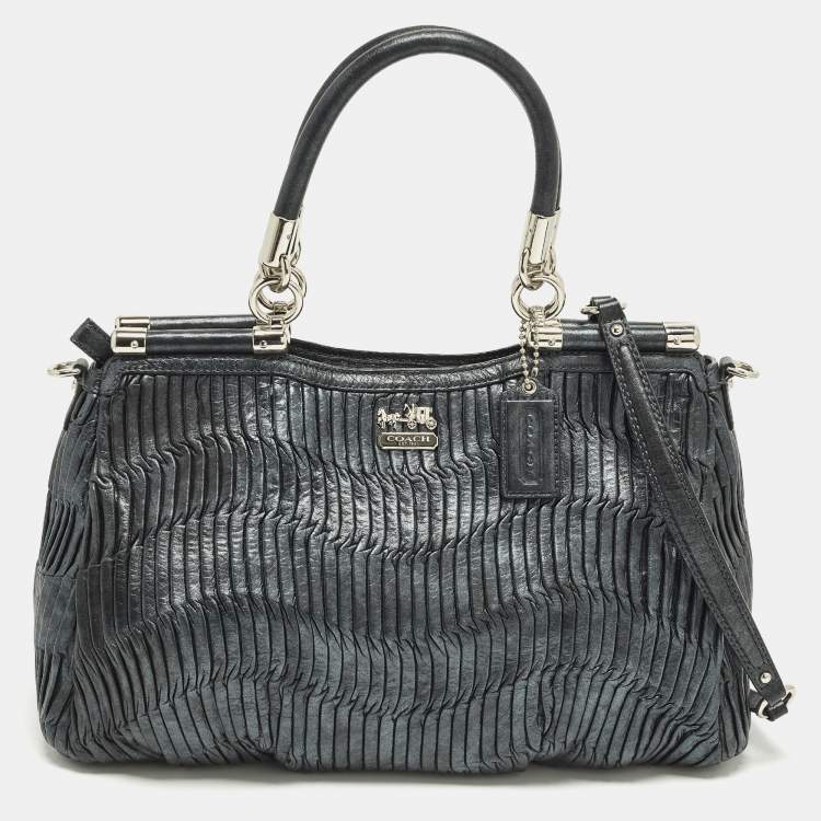 Pre Owned Coach Madison Pinnacle Carrie Metallic Pleated Leather Satchel