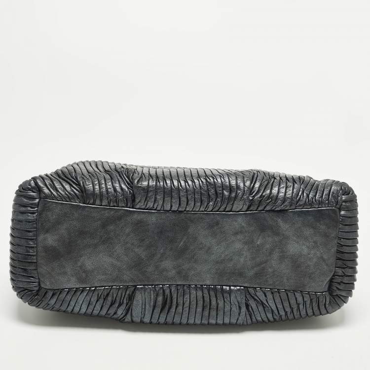 Pre Owned Coach Madison Pinnacle Carrie Metallic Pleated Leather Satchel