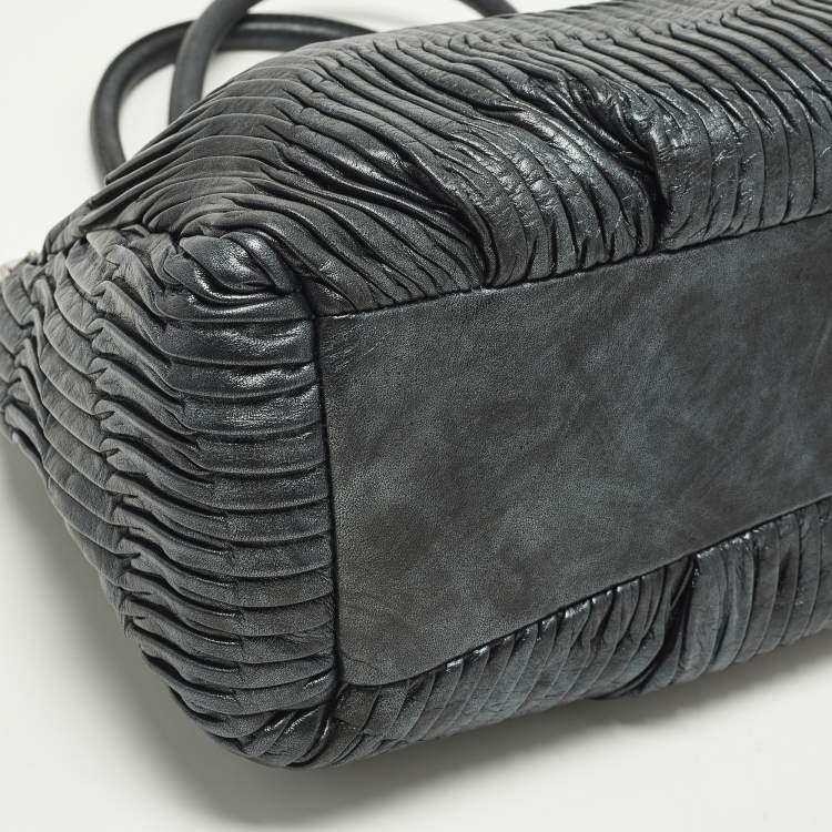 Pre Owned Coach Madison Pinnacle Carrie Metallic Pleated Leather Satchel