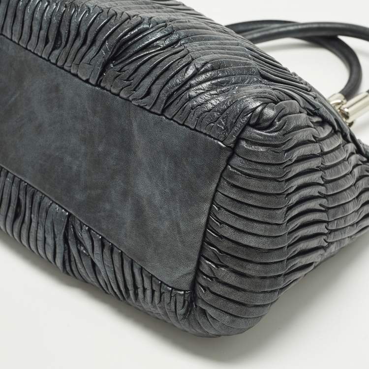 Pre Owned Coach Madison Pinnacle Carrie Metallic Pleated Leather Satchel