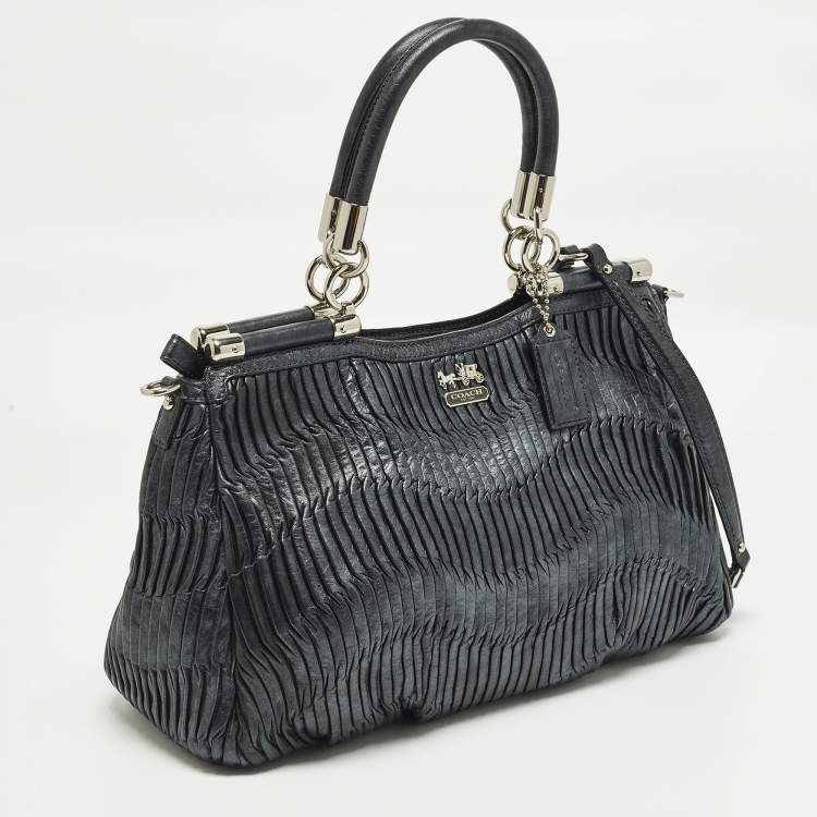 Pre Owned Coach Madison Pinnacle Carrie Metallic Pleated Leather Satchel