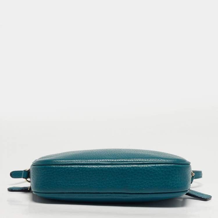 Pre Owned Coach Double Zip Teal Green Leather Camera Crossbody Bag